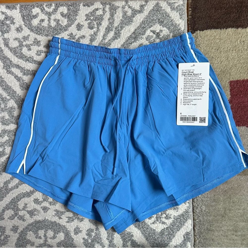 NWT Court Rival High Rise HR shorts with Mesh Liner size 6 - Pool Party Blue